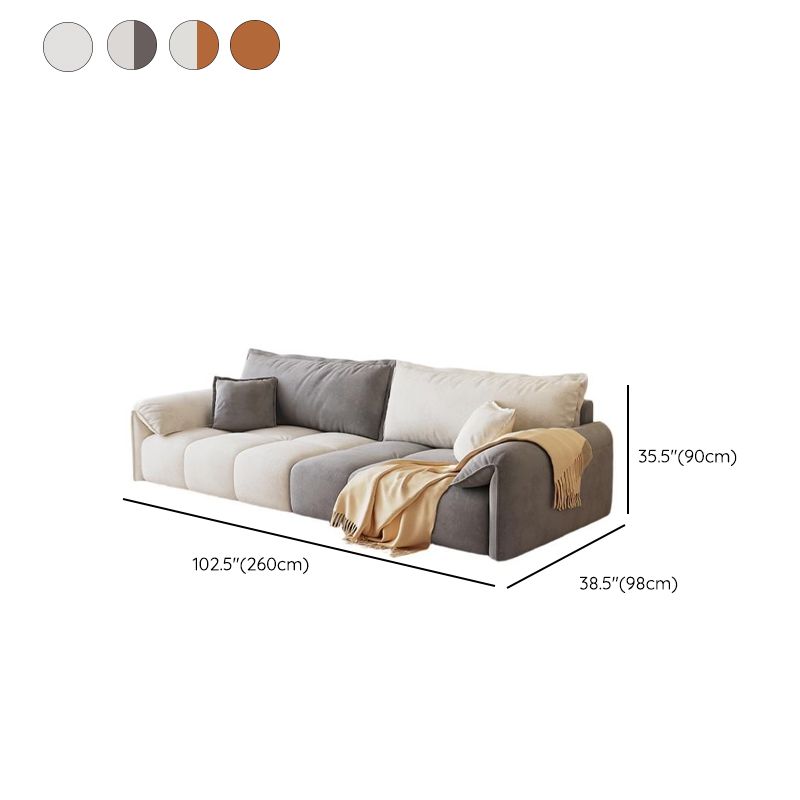 Contemporary Modern Stain Resistant Solid Color Standard Sofa in Off-White/Amber Flannel, Seats 4/3 with 2 Pillows
