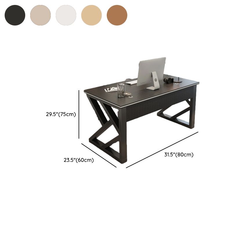 Wood Color/Dove Grey/Black Rectangular Steel Table with Scratch Resistant Toboggan Base and Cable Management, Front Splash Included
