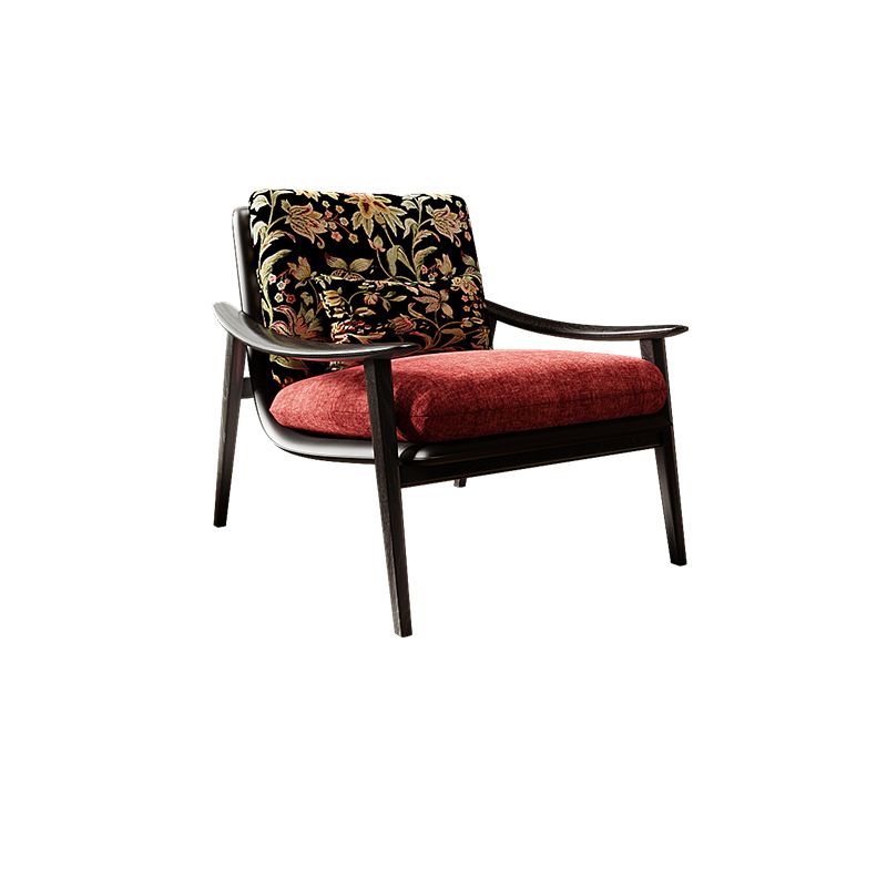 Floral Pattern Arm Chair with Loose Back in Napped Fabric