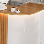 Reception Desk L-Shape with Cupboard and Filing Cabinet, Manufactured Wood Top in Sepia/Apricot Color/Carmine