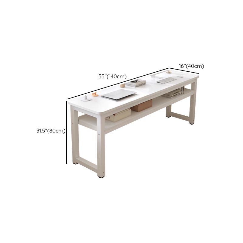 Casual Writing Desk with Storage and Crack Resistant H-Shape Base, Featuring Exterior Shelf in Chalk Engineered Wood