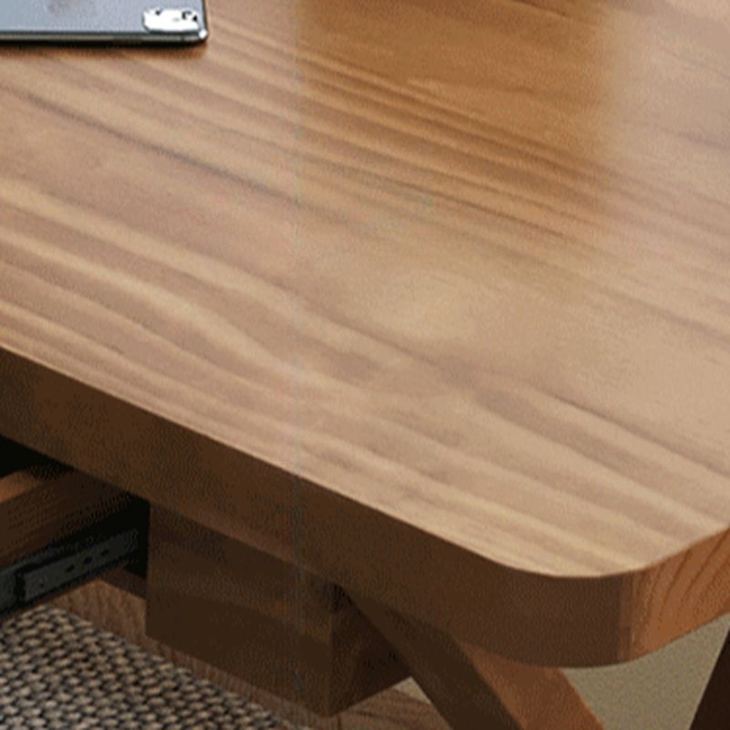 Casual Writing Desk with Easy Assembly, Scratch-proof Double Pedestal Base in Sepia with Foot Pad and Pine Wood Top