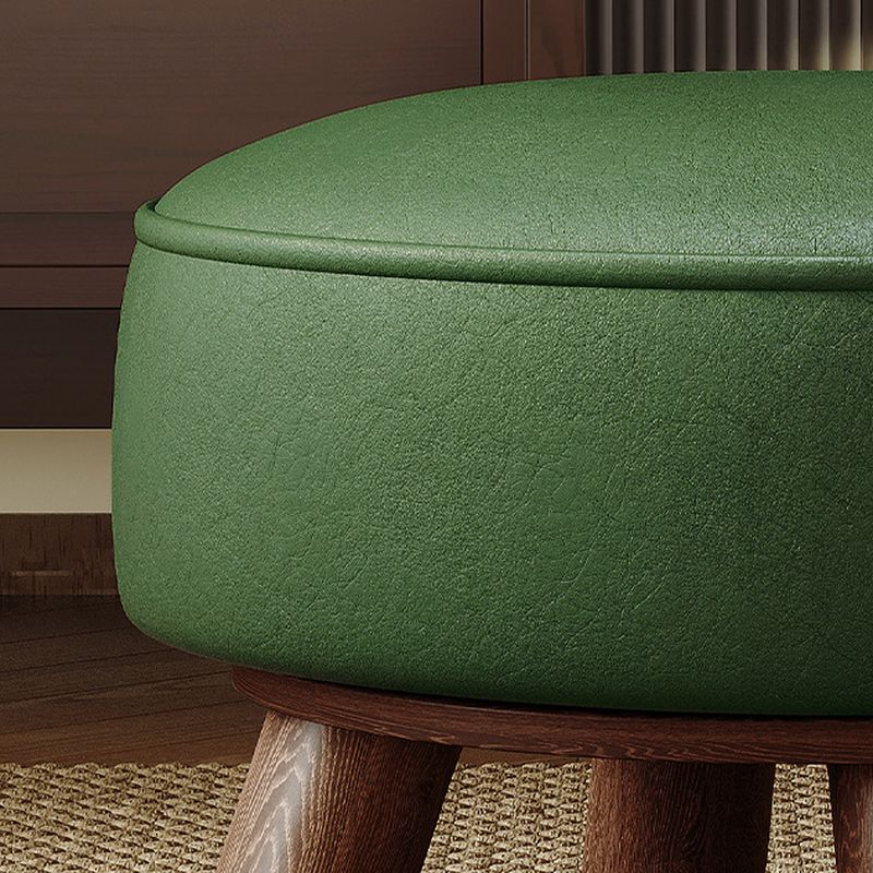 Casual Circular-shaped Solid Color Standard Ottoman in Pleather with Chalk/Jade Green Upholstery