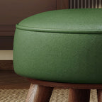 Casual Circular-shaped Solid Color Standard Ottoman in Pleather with Chalk/Jade Green Upholstery