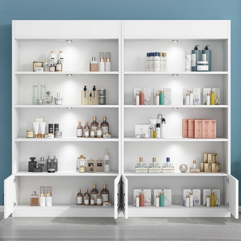 Pale Wood Finish Display Stand with Stockroom, 5 Shelves, Sealed Cabinet, Independent and Encased with Flush Overlay