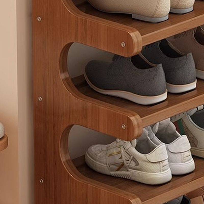 Art Deco Bambusa Rectangle Shoe Rack in Brown Finish with 5/4/3 Shelves for 11-30 Pairs in Drawing Room