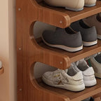 Art Deco Bambusa Rectangle Shoe Rack in Brown Finish with 5/4/3 Shelves for 11-30 Pairs in Drawing Room