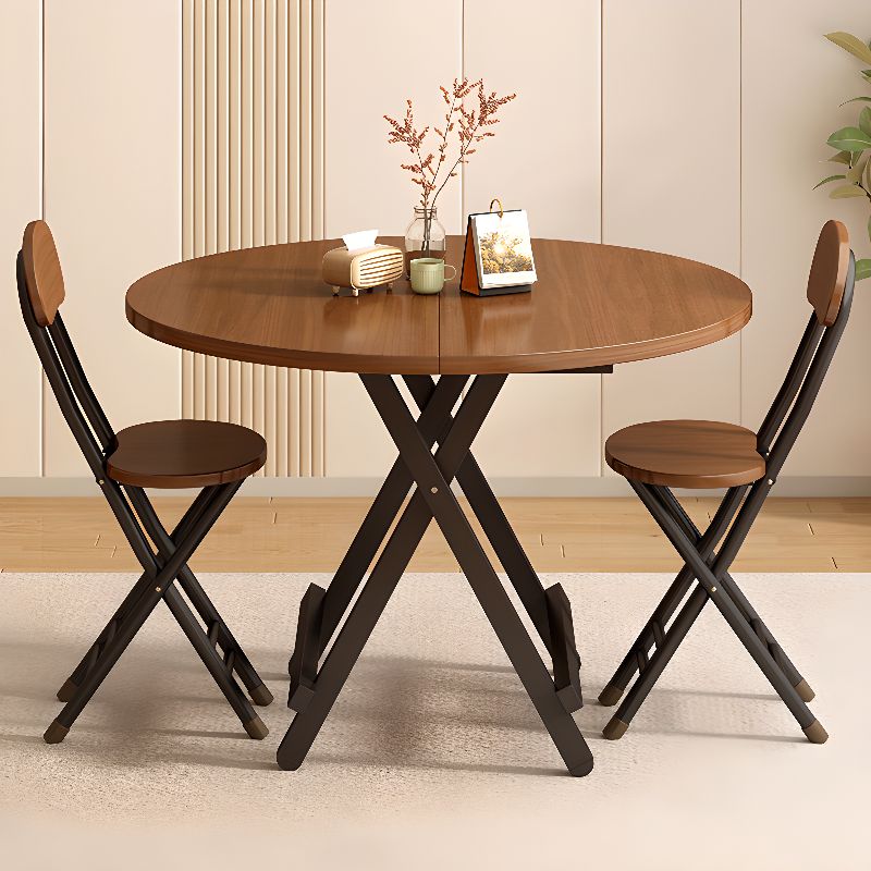 Scratch-proof Veneer Dining Table with Crossed Legs, Foldable Design, and Seating for 2 to 4
