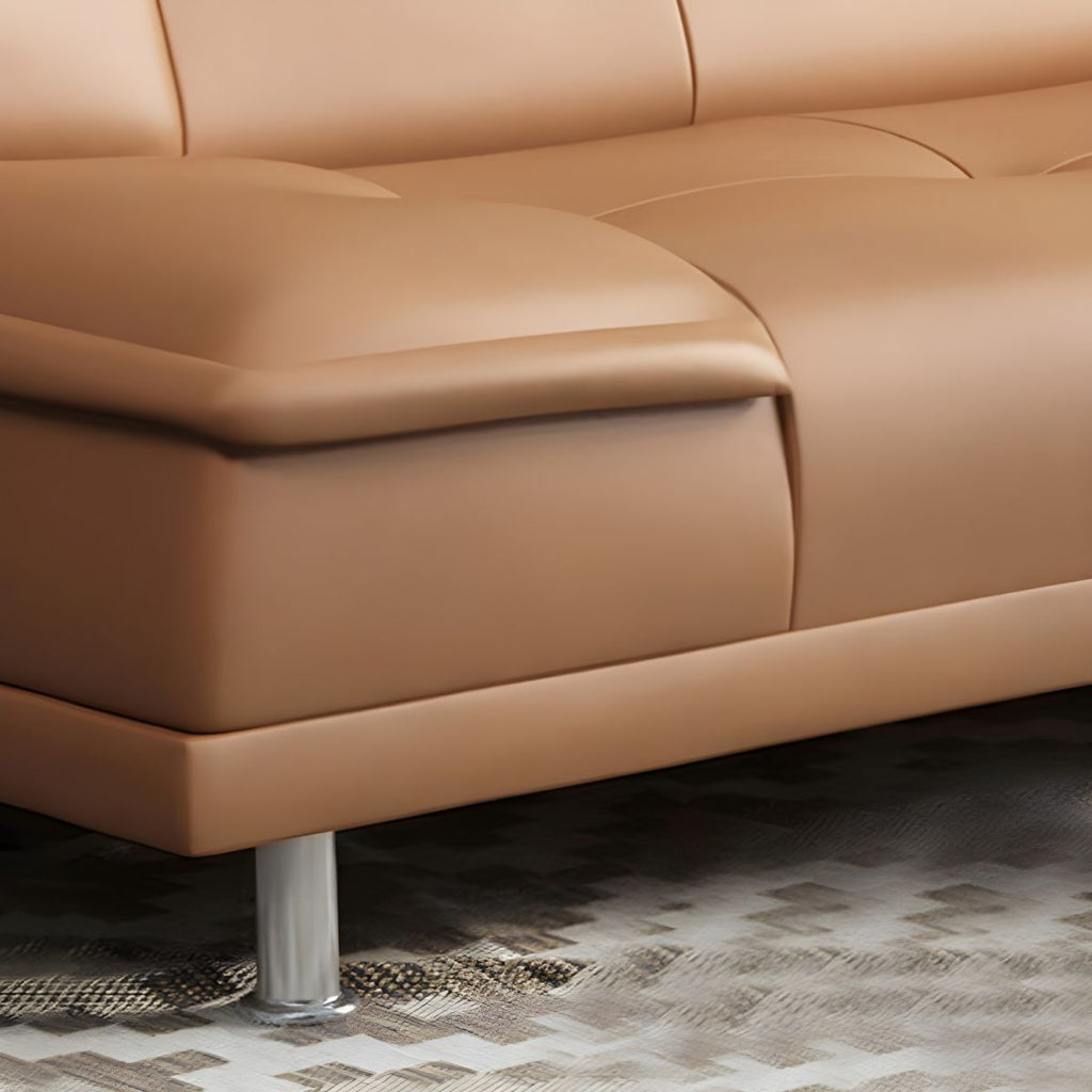 Armless Cotton Blend and Leather Convertible Contemporary Sofa Bed