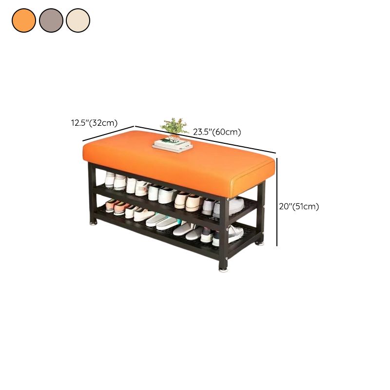 Casual Rectangle Solid Color Storage Ottoman in Light Gray/Chalk/Citrus Color with Receptacle and Metal Frame