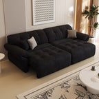Modish Solid Color Standard Sofa in Midnight Black/Scarlet/Navy Blue Soft-pile Fabric, 2-seater with 2 Pillows