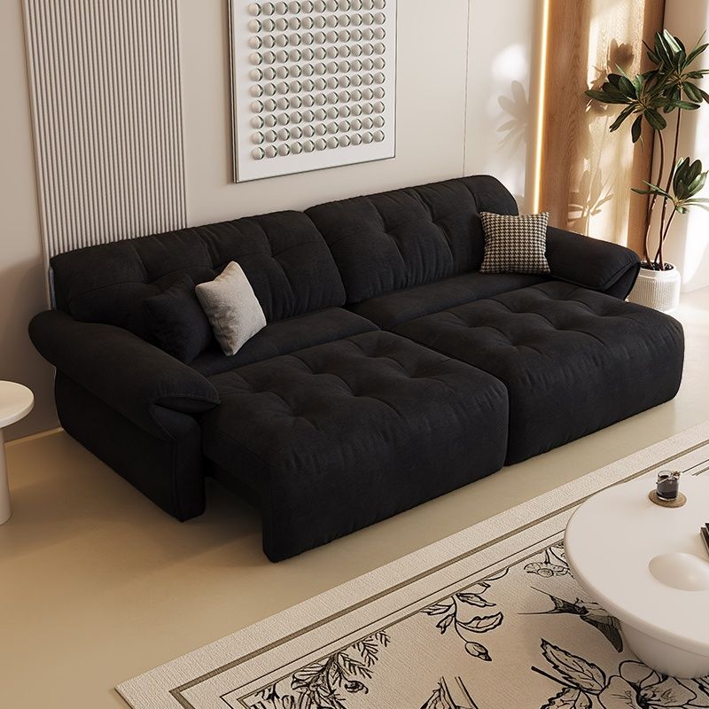 Modish Solid Color Standard Sofa in Midnight Black/Scarlet/Navy Blue Soft-pile Fabric, 2-seater with 2 Pillows