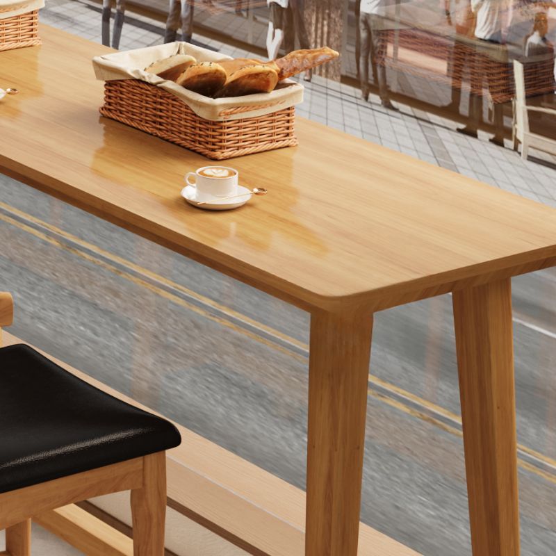 Simplistic Pub Table with Pine Wood Top and Trestle Base in Natural Finish Rectangle with Foot Pedestal