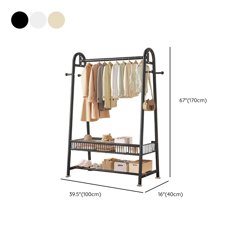 Contemporary/Art Deco Coat Rack with Receptacle Storage, 2 Shelves, Alloy Frame, Metal Hook, and Shoe Storage