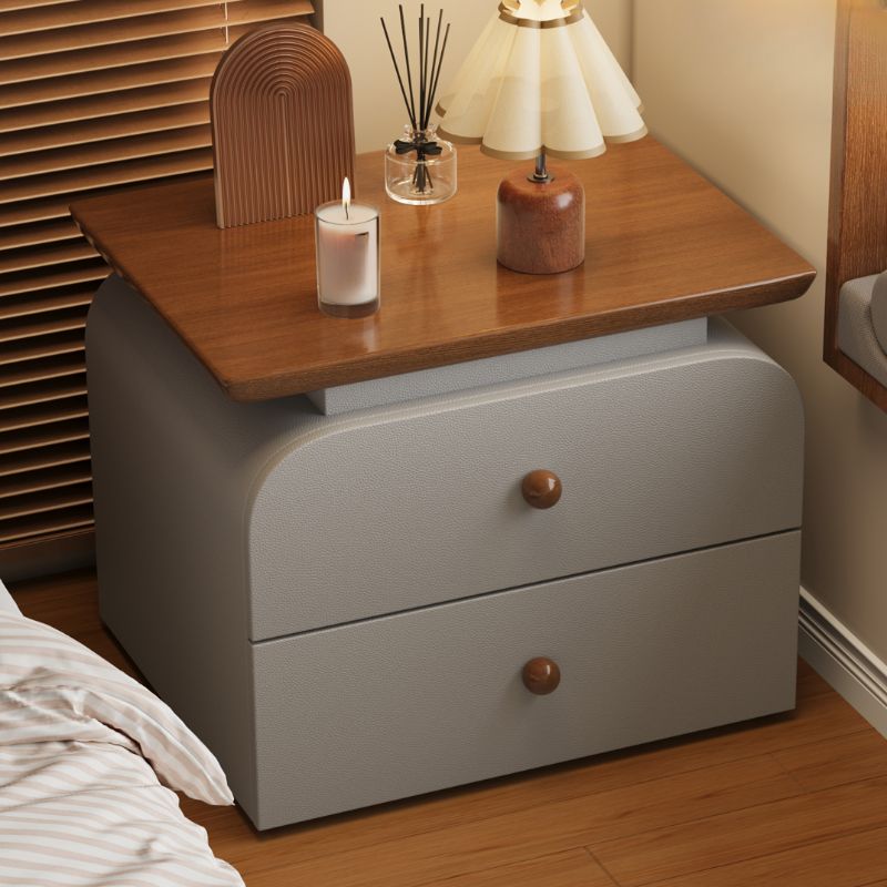 Modish Nightstand With Drawer Organization, 2 Drawers, and Natural Wood Countertop