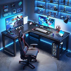 Minimalist L-Shape Gaming Computer Desk with H-Shape Base, Independent Structure, Wire Management, and Engineered Wood Top