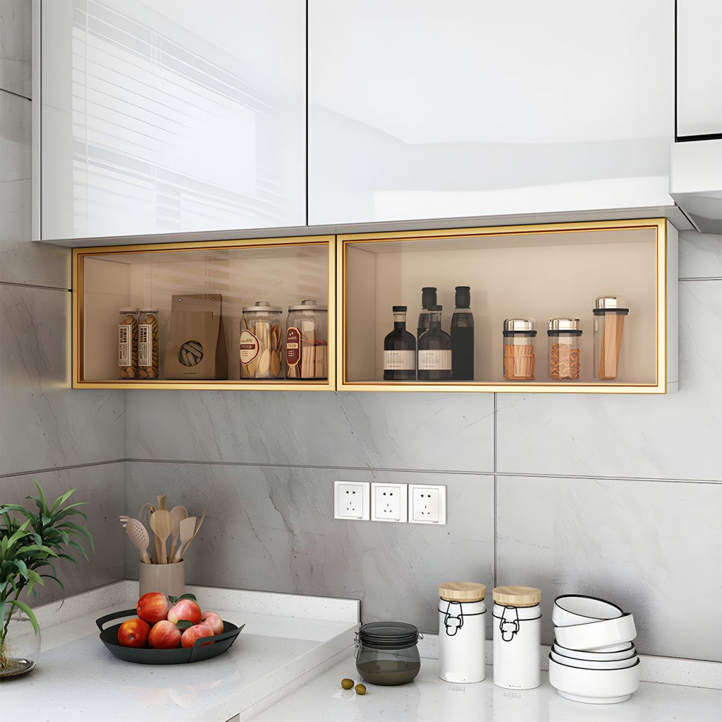 Modern Faux Wood Wall Mounted Display Cabinet with Glass Door
