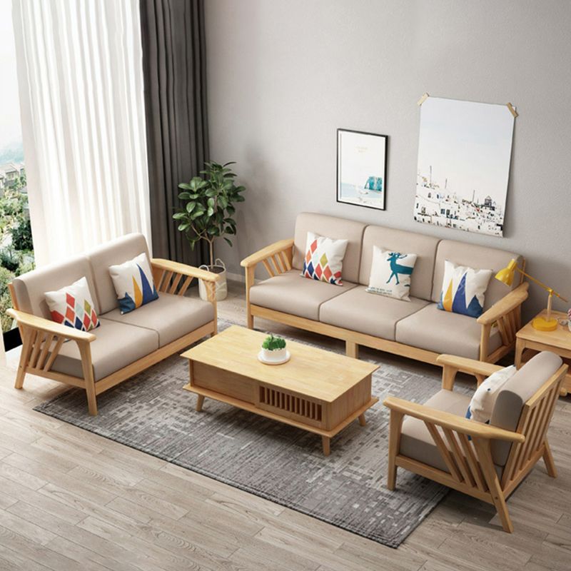Scandinavian Fabric Sofa with Square Arm and Cushions for Living Room