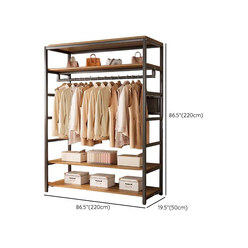 Midnight Black Simplistic Steel Hall Rack with Repository, 2 Drawers/3 Drawers, 4 Shelves/3 Shelves/7 Shelves, and Manufactured Wood Bench