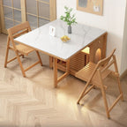 Natural Stone Kitchen & Dining Table, Fold Away Base for 4/6-person Seat with Sintered Stone Tabletop and Leaf