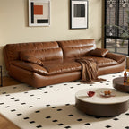 Modish Solid Color Scratch-immune Convertible Sofa in Auburn with 4-seater/3-seater/for 2, Pillow Top Arm, and 2 Pillows