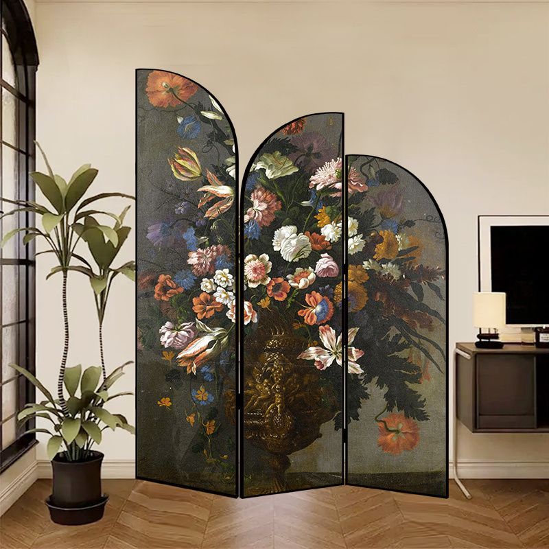 Indoor Opaque Folding Temporary Wall Panels with Natural Wood Frame, 3 Panels, Double Sided Print, Self-supporting
