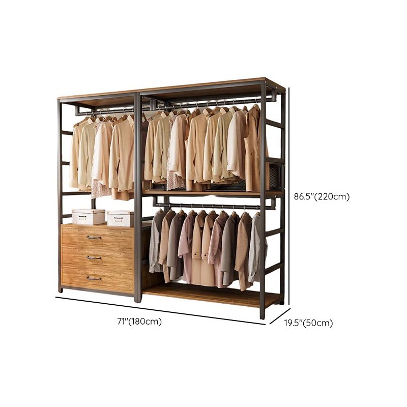 Midnight Black Simplistic Steel Hall Rack with Repository, 2 Drawers/3 Drawers, 4 Shelves/3 Shelves/7 Shelves, and Manufactured Wood Bench