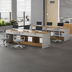 Chalk/Cocoa/Wood Color Timber Desk with Scratch Resistant Surface, Drawers, CPU Storage, Cable Management, and Front Splash