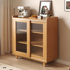 Art Deco Sideboard with 3 Drawers, Narrow Design, 1 Shelf/2 Shelves Larder Storage, Lumber Countertop, and Sliding Doors