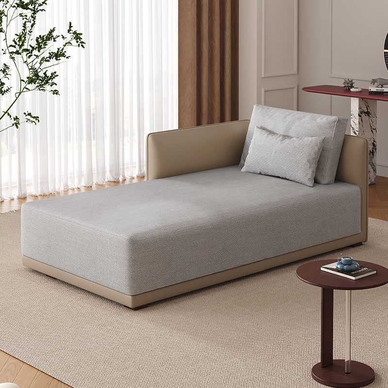 Contemporary Solid Color Padded Chaise Lounge Indoor with Square Arm and 2 Pillows, Unfixed Installation