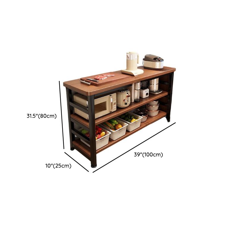 Modish Rectangle Kitchen Island with 3/2 Shelves, Manufactured Wood Countertop, Open Storage in Brown/Natural