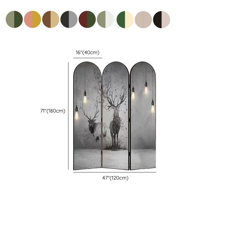 Indoor Opaque Collapsible Natural Wood Room Screen with 3 Panels, Double Sided Print, and Freestanding Design