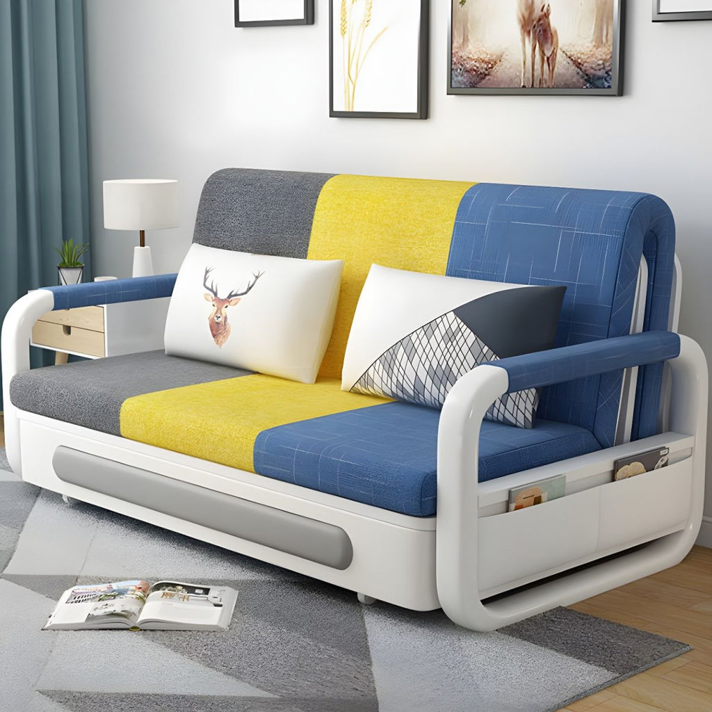 Washable Linen Square Arm Sofa Bed Standard Foldable Sofa for Living Room