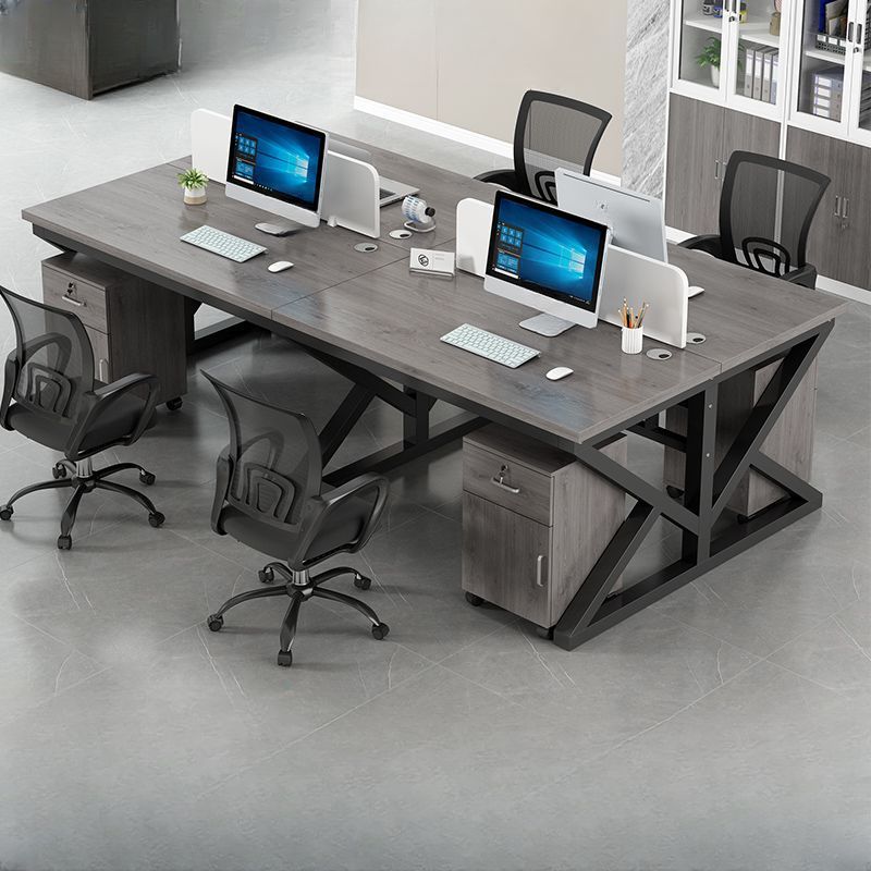 Chalk/Black Minimalist Rectangular Metal Desk with Cable Management and Damp-proof Twin Support Base