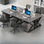 Chalk/Black Minimalist Rectangular Metal Desk with Cable Management and Damp-proof Twin Support Base