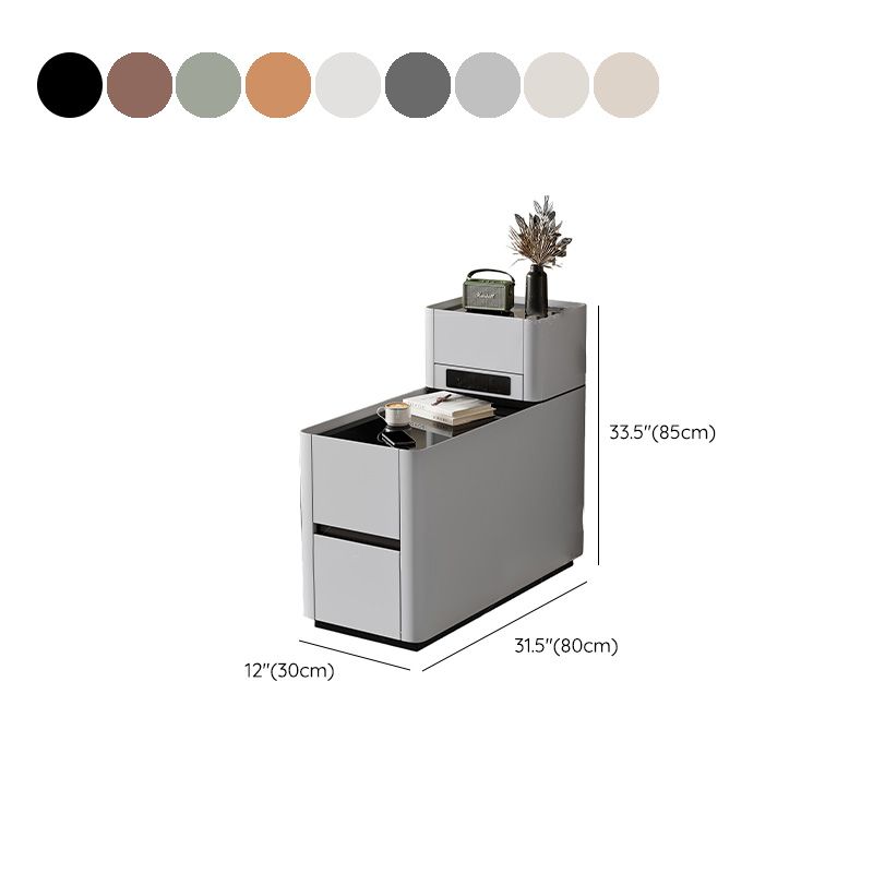 Contemporary Chairside Table Only with Black Vitreous Top and Block Base, Rectangle Shape with 3 Drawers