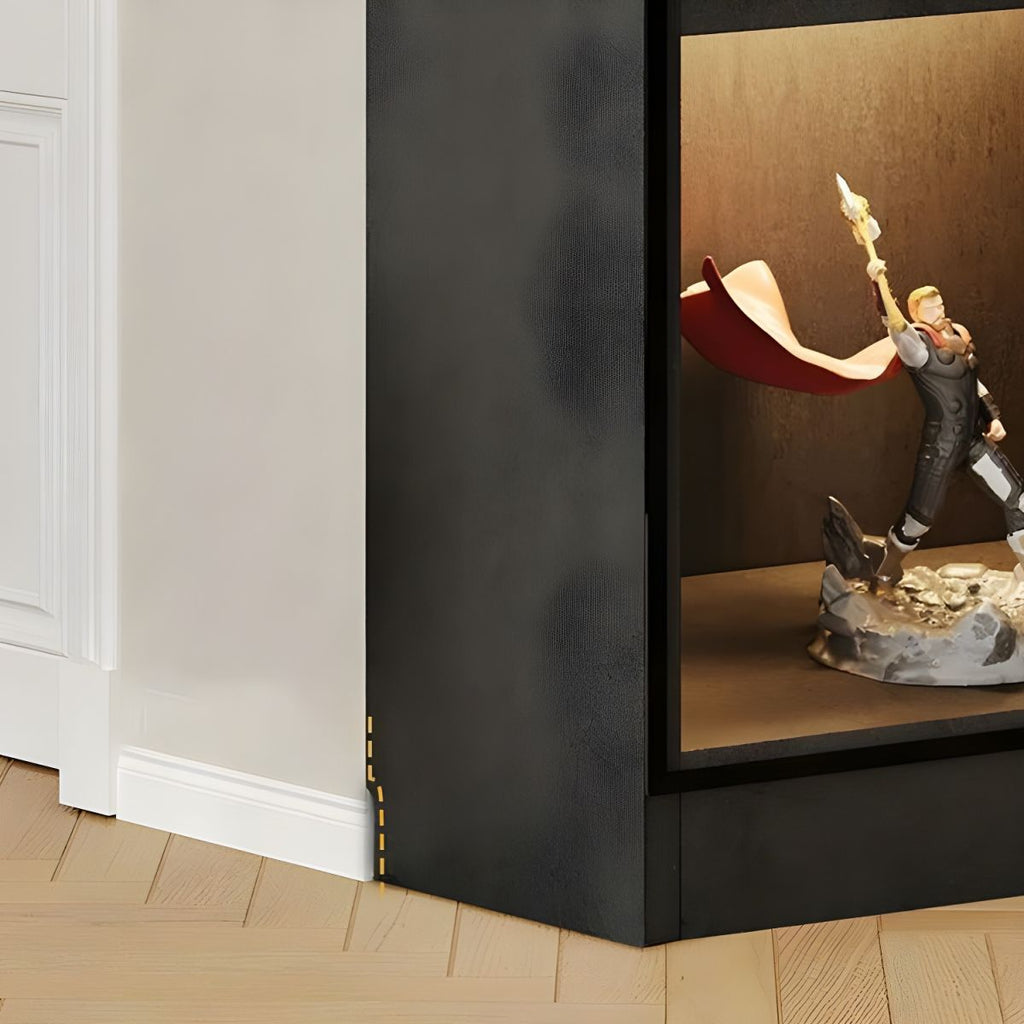 Elegant Glass Display Cabinet with Wood and Lighting Included