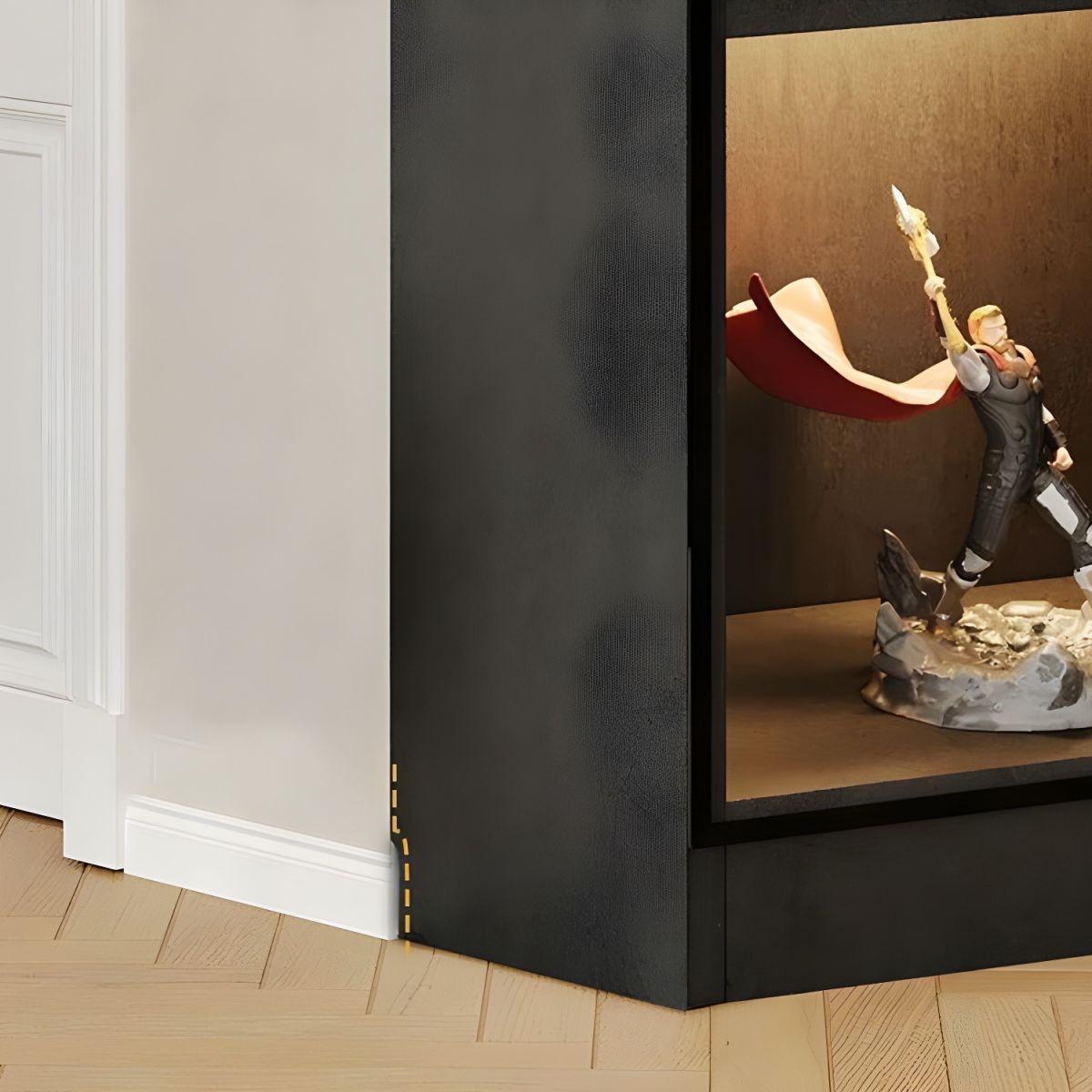 Elegant Glass Display Cabinet with Wood and Lighting Included