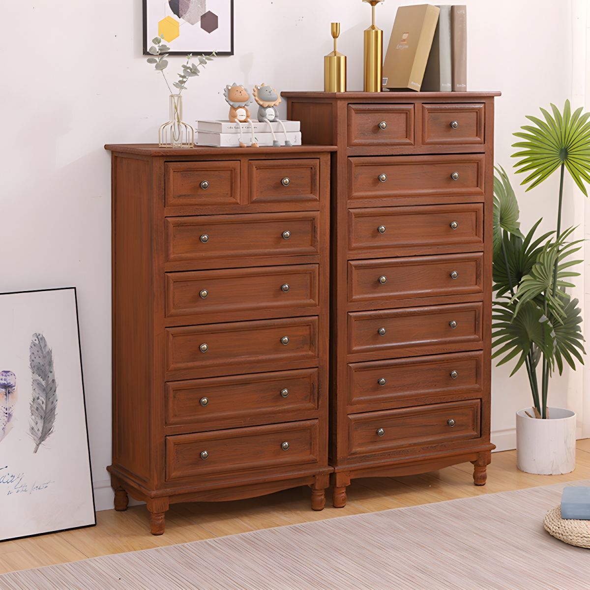 Installation-Free Wood Chest with Drawers for Living Room in Traditional Style