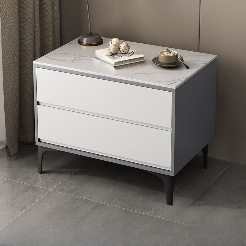 Modish Nightstand With Drawer Organization with 2 Drawers, Lumber/Stone Countertop, and Leg