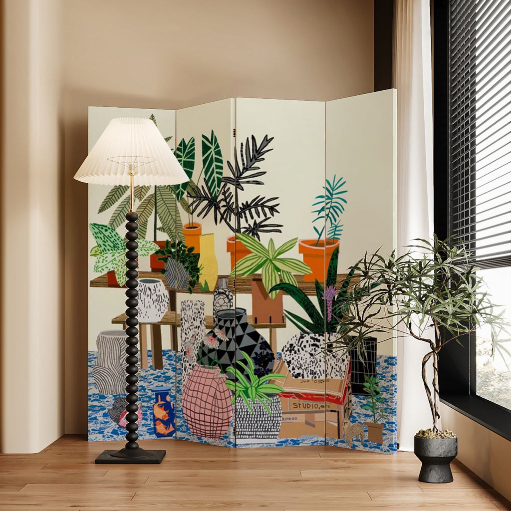 Multicolor Opaque Natural Wood Screen Divider with Fold-up Double Sided Print and Independent 5 Panels/4 Panels/3 Panels