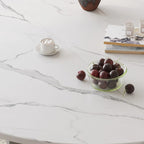 Minimalist Half-folding Table with Casters, Rust Resistant Orbicular Shape and Faux Wood Top