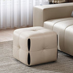 Modish Rectangle/Square Solid Color Standard Ottoman in Genuine Leather with Grey/Chalk/Caramel Upholstery and Button-tufted Finish