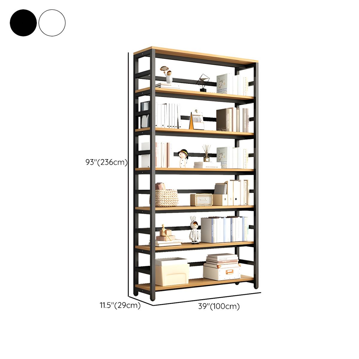 Contemporary Metal Display Stand with Wooden Shelves and Open Storage