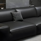 Extra Long Black Leather Sofa with Stain Resistant Feature and Two Pillows