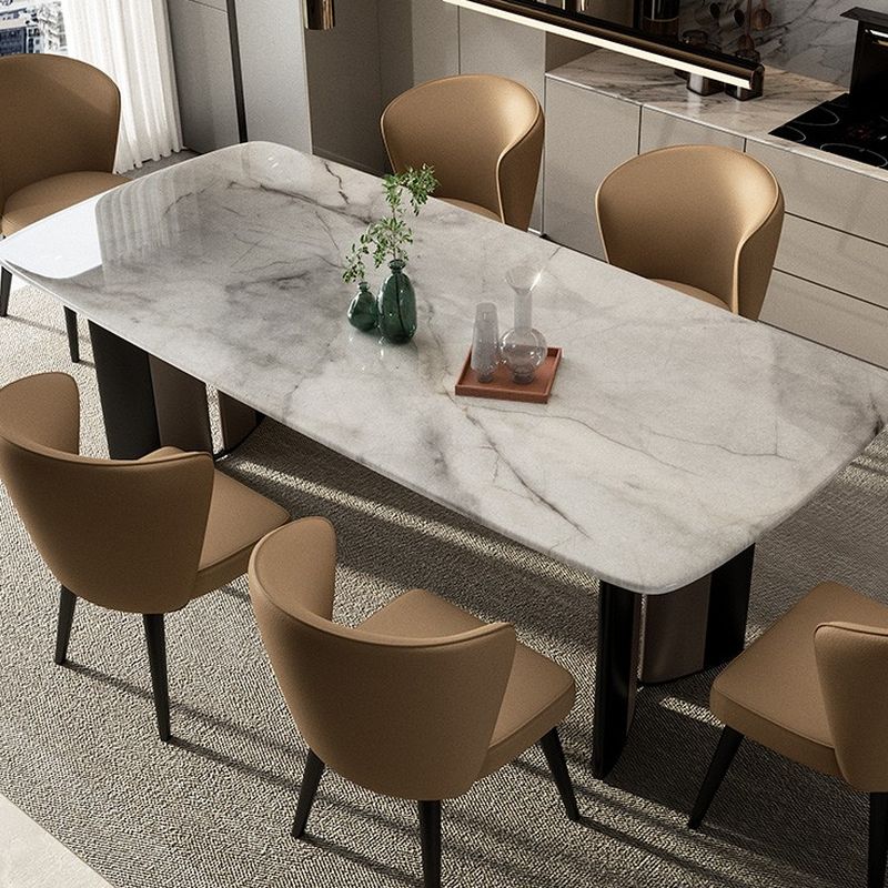 Casual Marble Dining Table with Fixed Table Mechanism in Light Gray, Scratch-shielded for 6-person Seat/4 People, Featuring Marble Top and Material Combination