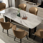 Casual Marble Dining Table with Fixed Table Mechanism in Light Gray, Scratch-shielded for 6-person Seat/4 People, Featuring Marble Top and Material Combination