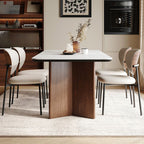 Simplistic Rectangular Dining Table with Stone Tabletop and Fixed Table in White, Scratch-proof