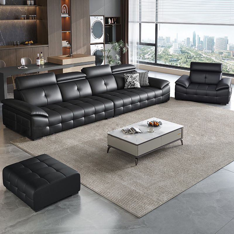 Modish Solid Color Water Resistant Standard Sofa/Loveseat in Black, 5 Person/for 6/4-Seater with 2 Pillows