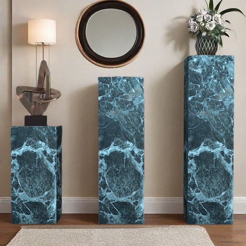 Green Square Marble Pattern Stone Display Table, 30 to 39 in/20 to 29 in Height, Unfinished, Up to 19 in Size